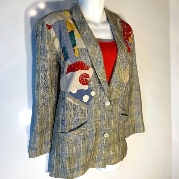 Canvasbacks SZ M Vintage Patchwork longline oversized blazer Artsy 80's Timeless - Picture 3 of 12